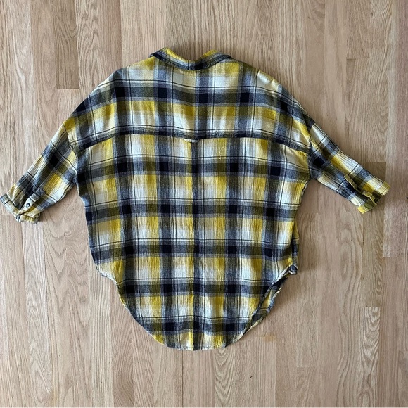 Maeve Anthropologie Yellow Plaid Floral Embroidered Oversized Tunic - Picture 10 of 12